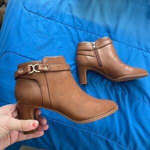 NIB Charter Club Tan Ankle Boots with Gold Buckle